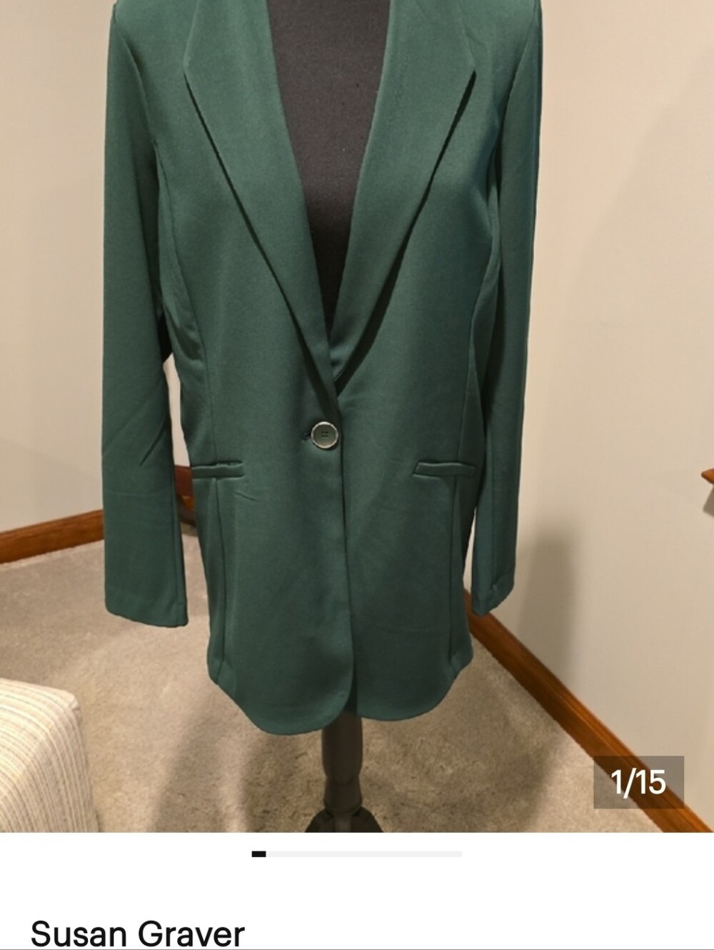 ONE Susan Graver Deep Green Single-Button Blazer NWOT!!!!!!!